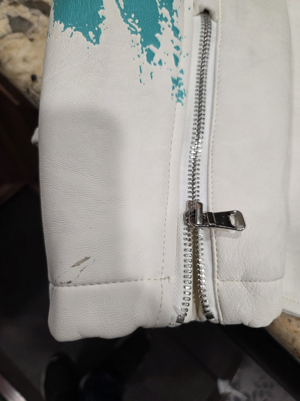 Men's Copper Rivet Cream Jacket With Removable Blue Faux Fur Collar Size M7