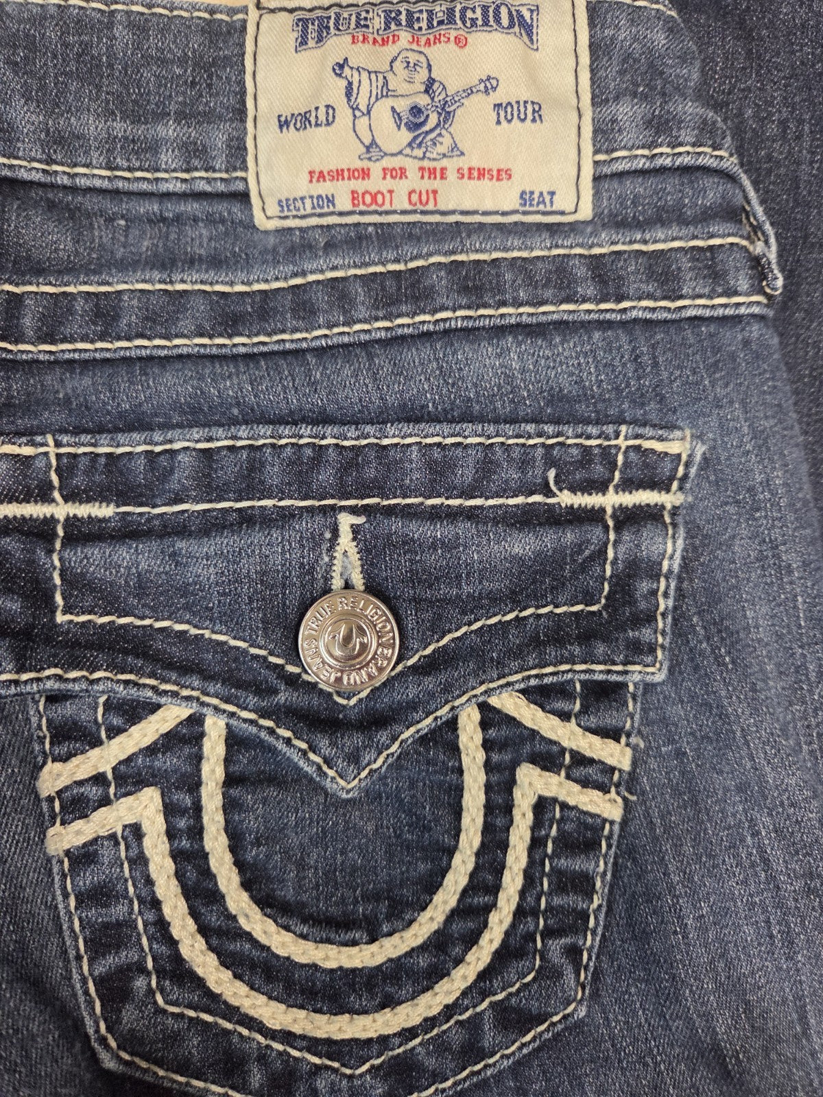 True Religion Women's Bootcut Blue Jeans With White Embriodery And Stitching1