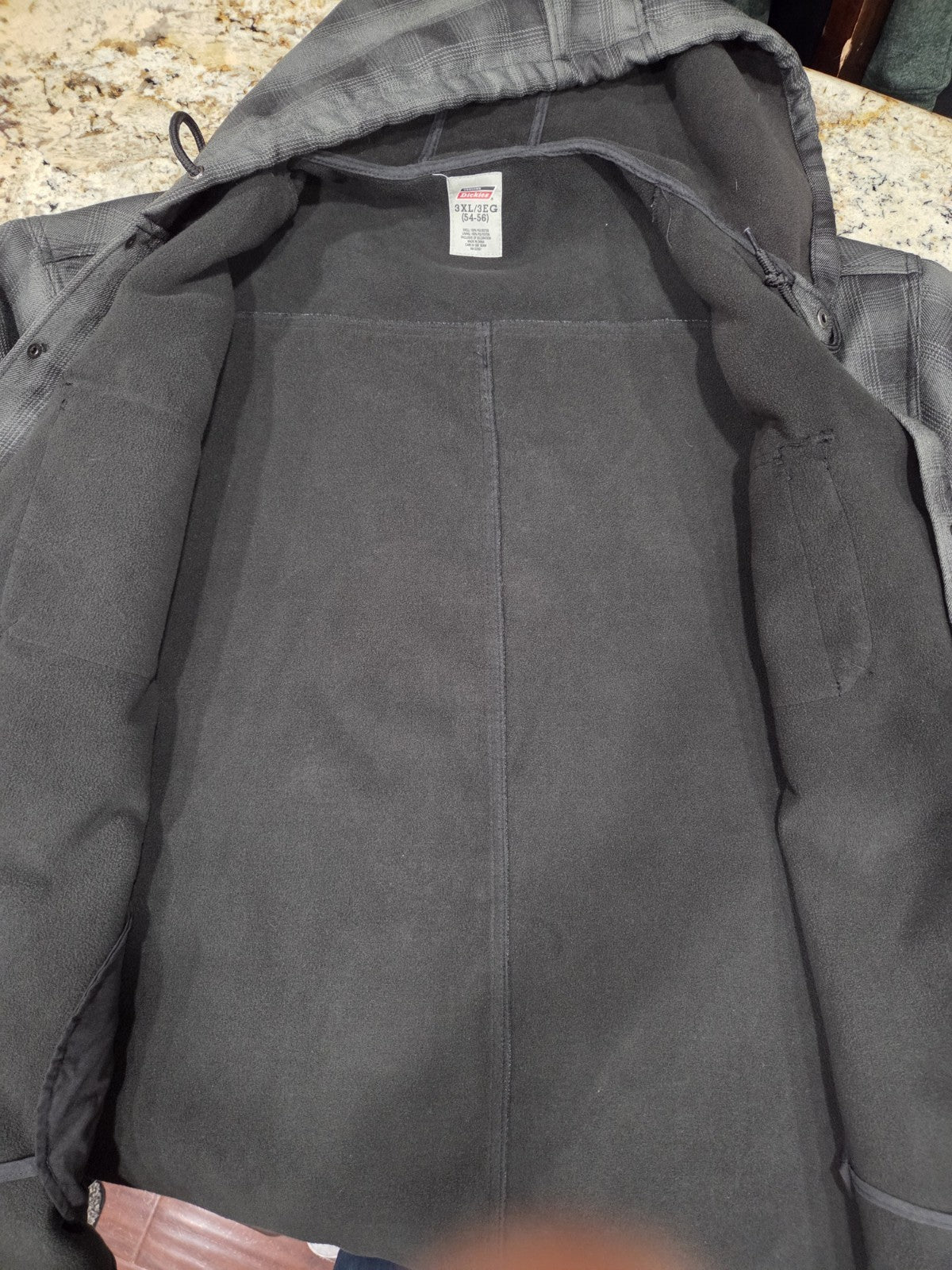 NWOT Dickies Men's Water Repellent Hooded Flannel Shirt Jacket Size 3XL Gry/Blk6