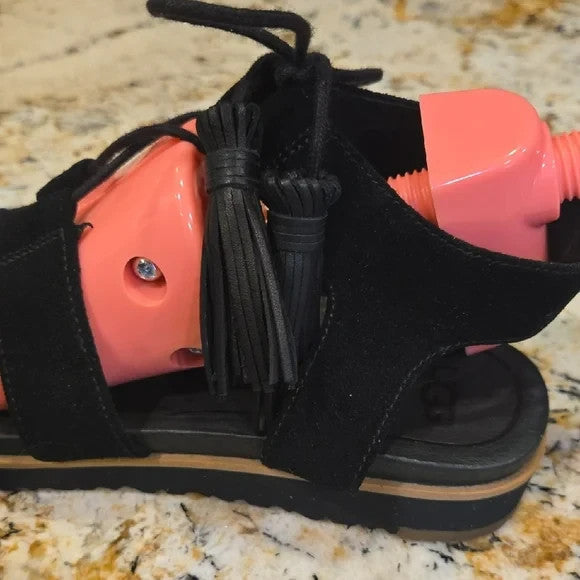 UGG Black and Pink Gladiator Sandals with Tassle Accents Womens Size 88
