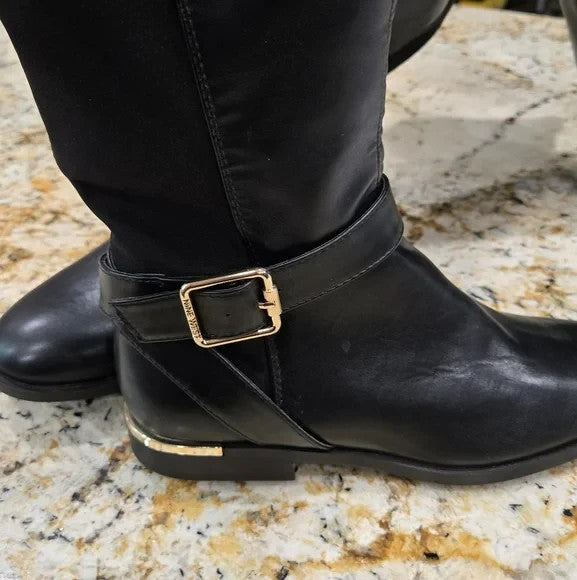 NWOB Nine West Adone Black Leather with Gold Accent Women's Size 7.50