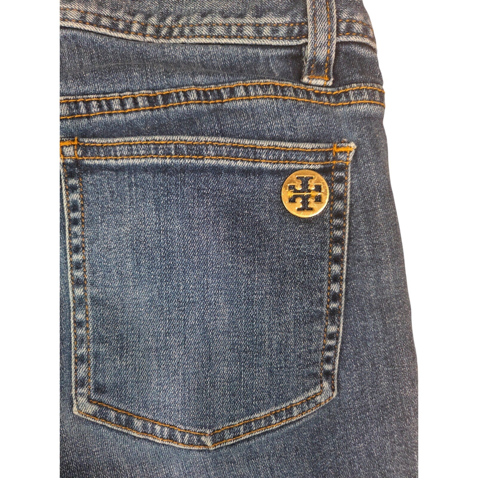 Tory Burch Denim Mid Shorts Size 27 Blue Stretch Frayed Hem