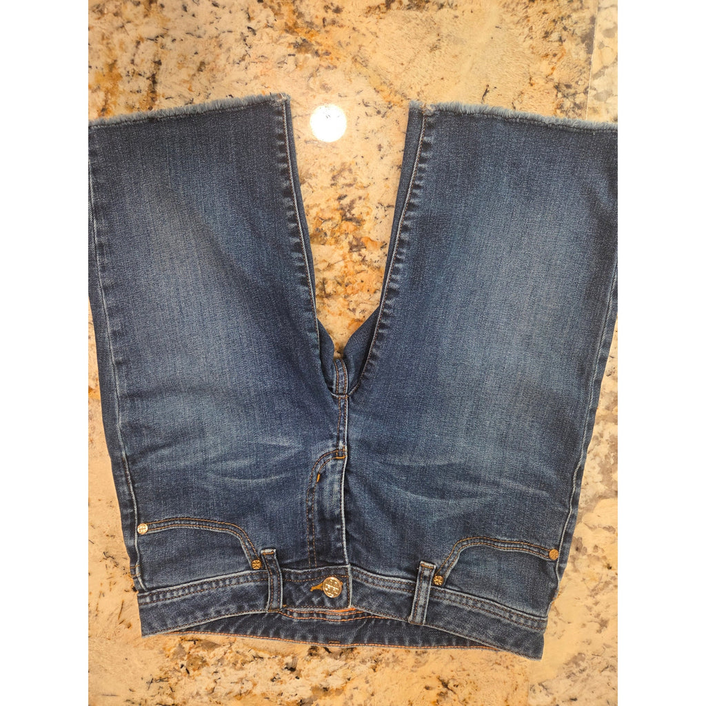 Tory Burch Denim Mid Shorts Size 27 Blue Stretch Frayed Hem